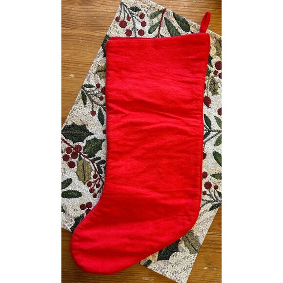 Vintage Embroidered Red Velvet Christmas Stocking Sampler Heart New Year Tree - Picture 2 of 2